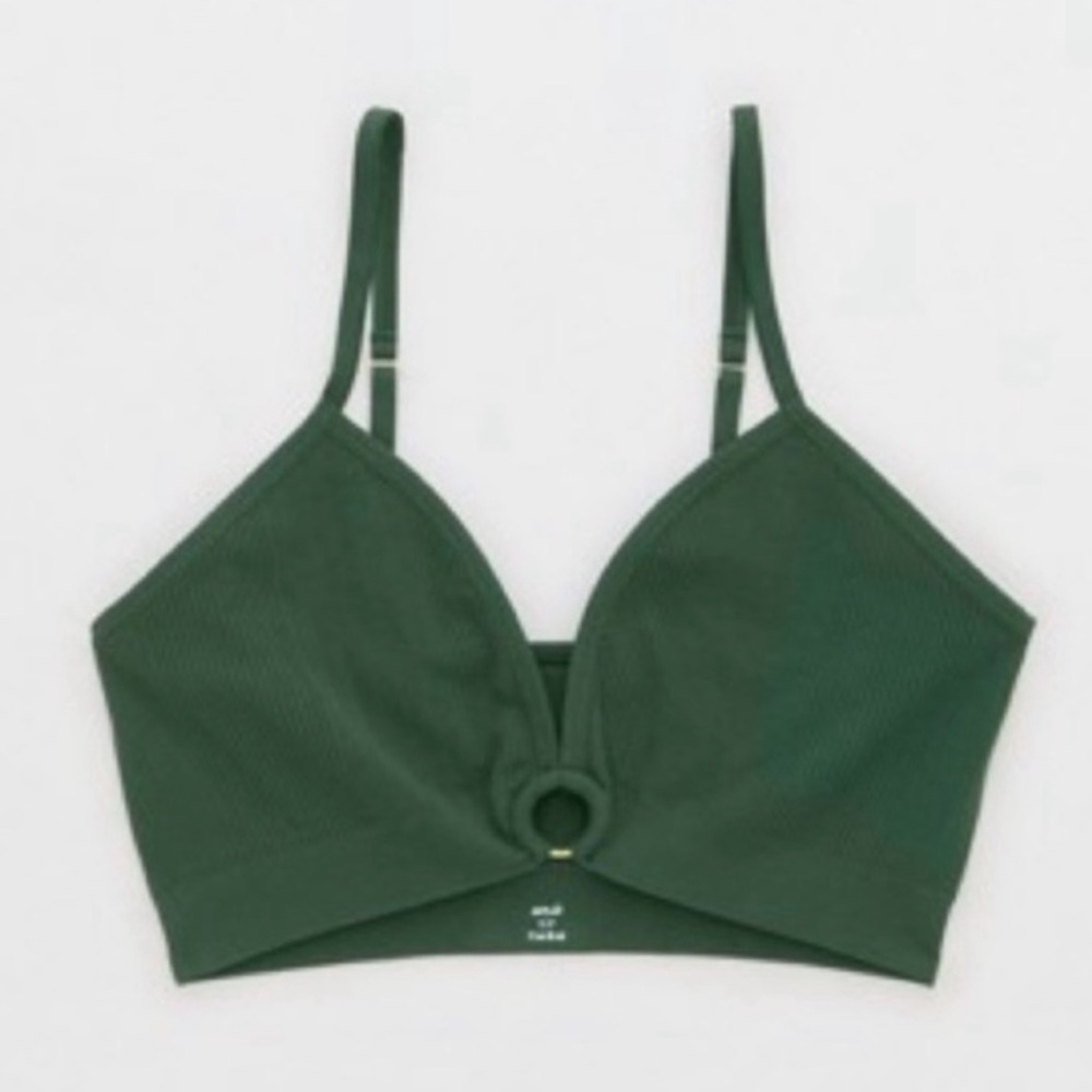 aerie green ribbed plunge bralette ribbed
